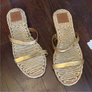 Tory Burch Gold Woven Sandals